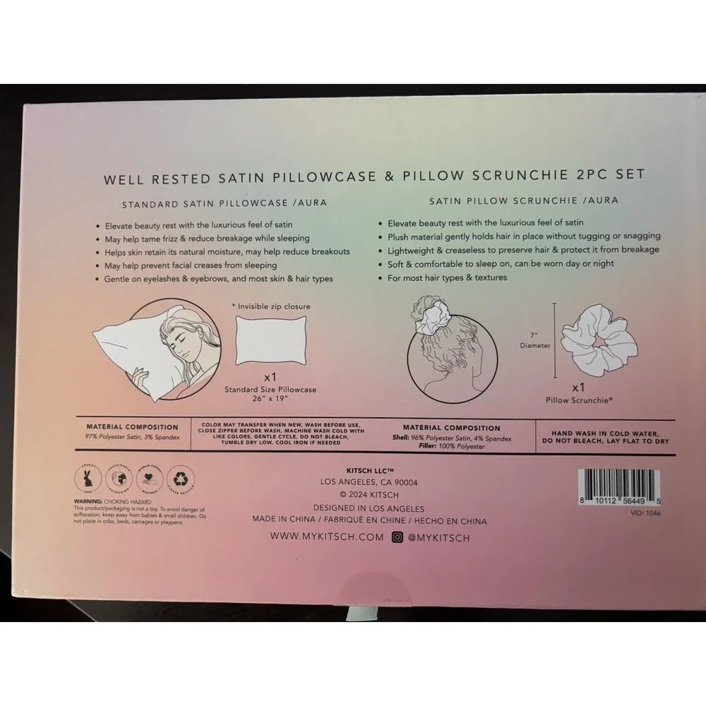 Kit-sch Well Rested Satin Pillowcase Pillow Scrunchie 2 Pc Set Iridescent Aura